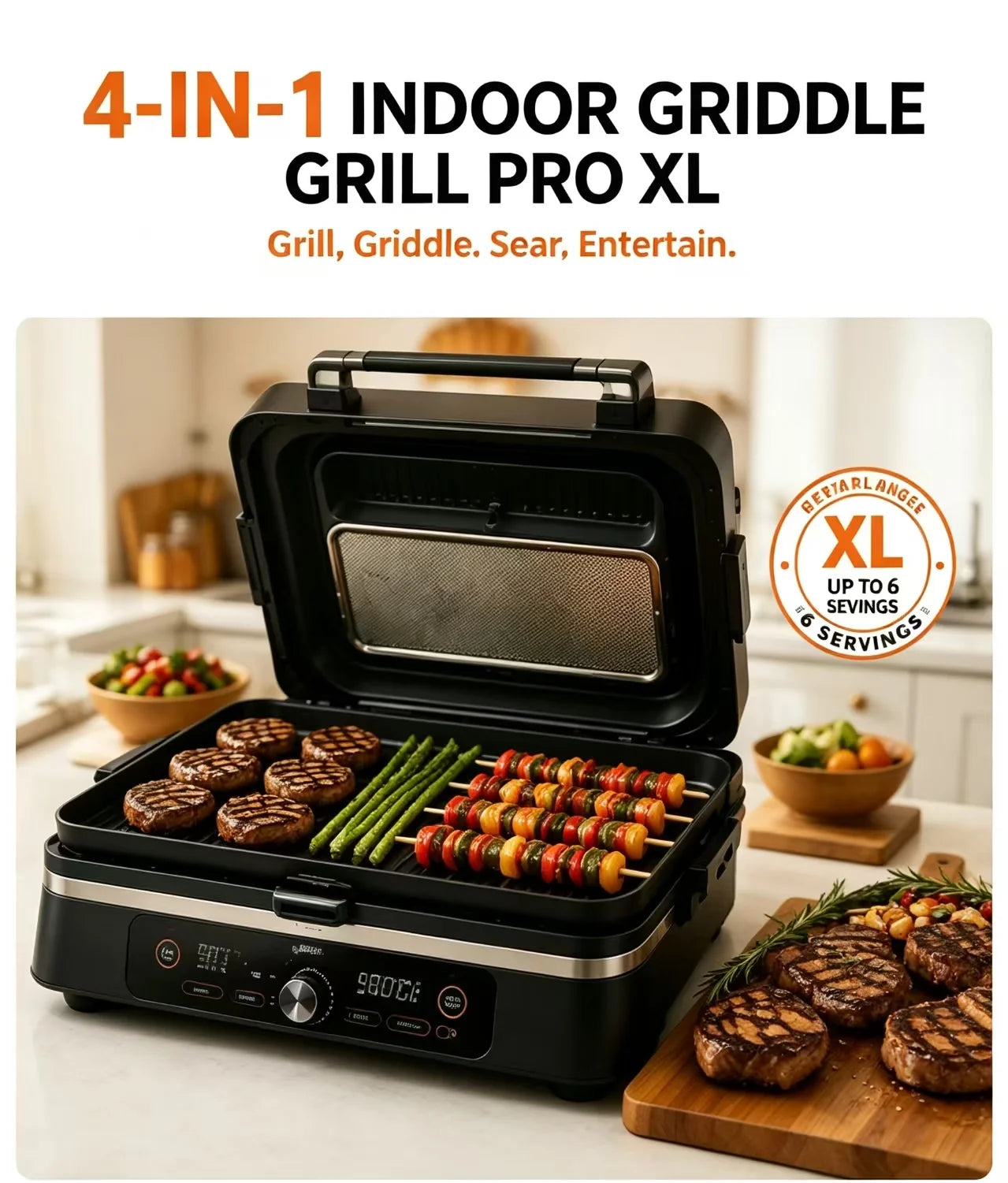 Vibrovi™ Grillora XL — 4-in-1 Indoor Grill & Griddle
