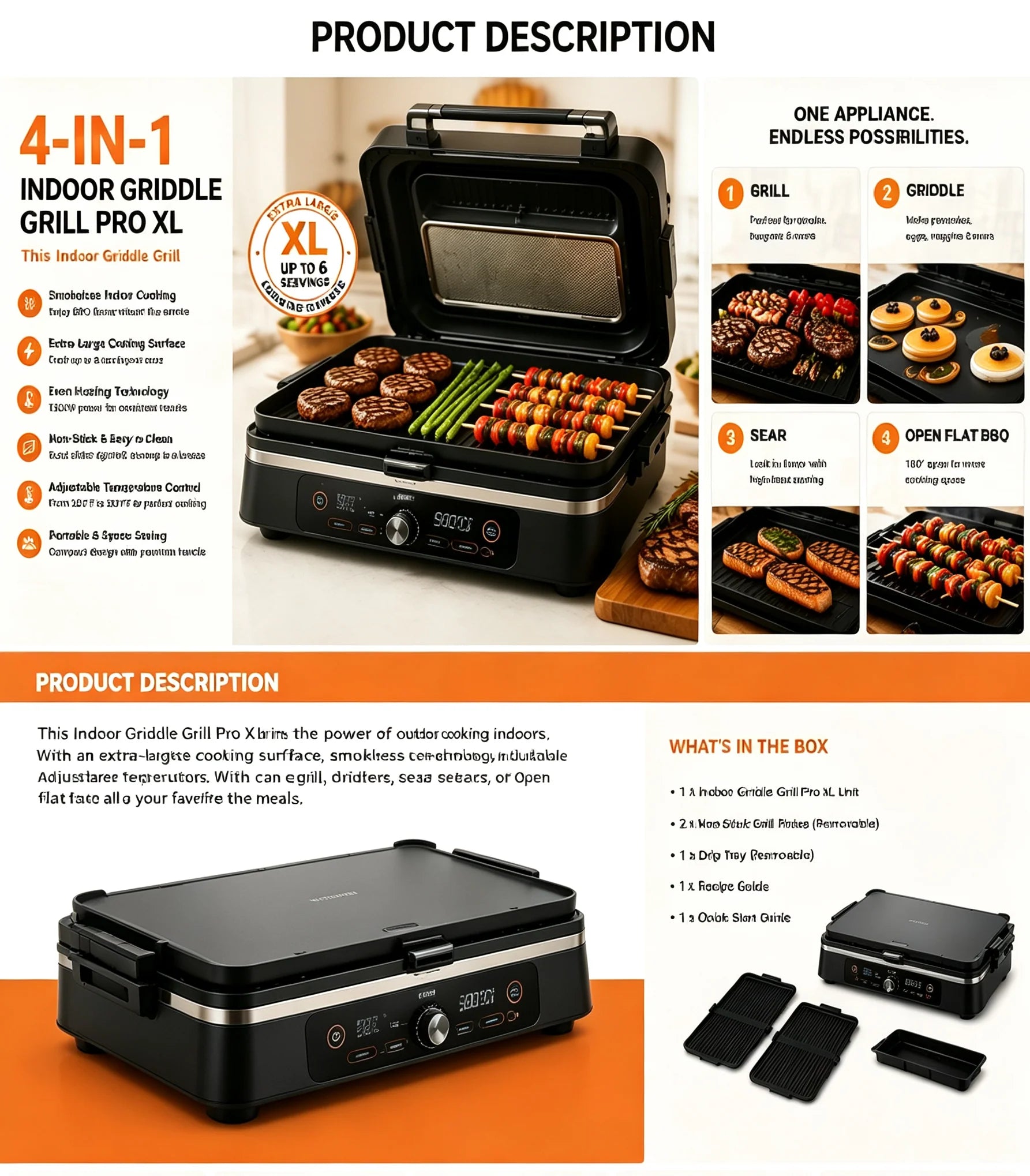 Vibrovi™ Grillora XL — 4-in-1 Indoor Grill & Griddle