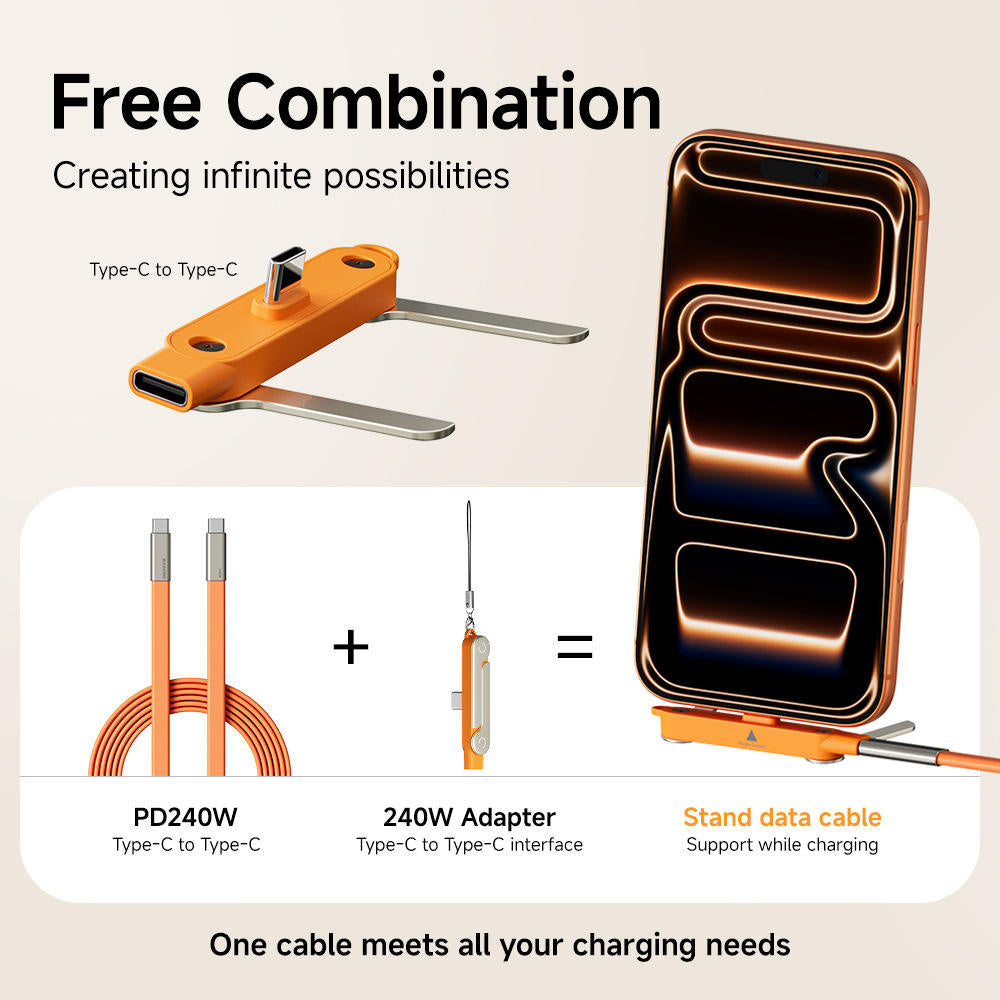 Limited Time: 40% OFF⚡ 240W PD Type-C Charging Cable With Foldable Phone Stand Adapter📱