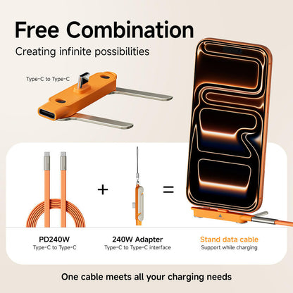 Limited Time: 40% OFF⚡ 240W PD Type-C Charging Cable With Foldable Phone Stand Adapter📱