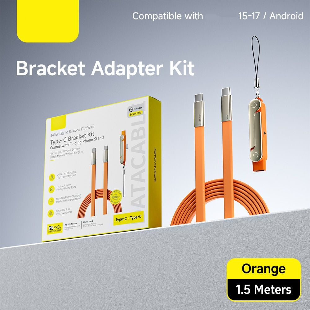 Limited Time: 40% OFF⚡ 240W PD Type-C Charging Cable With Foldable Phone Stand Adapter📱