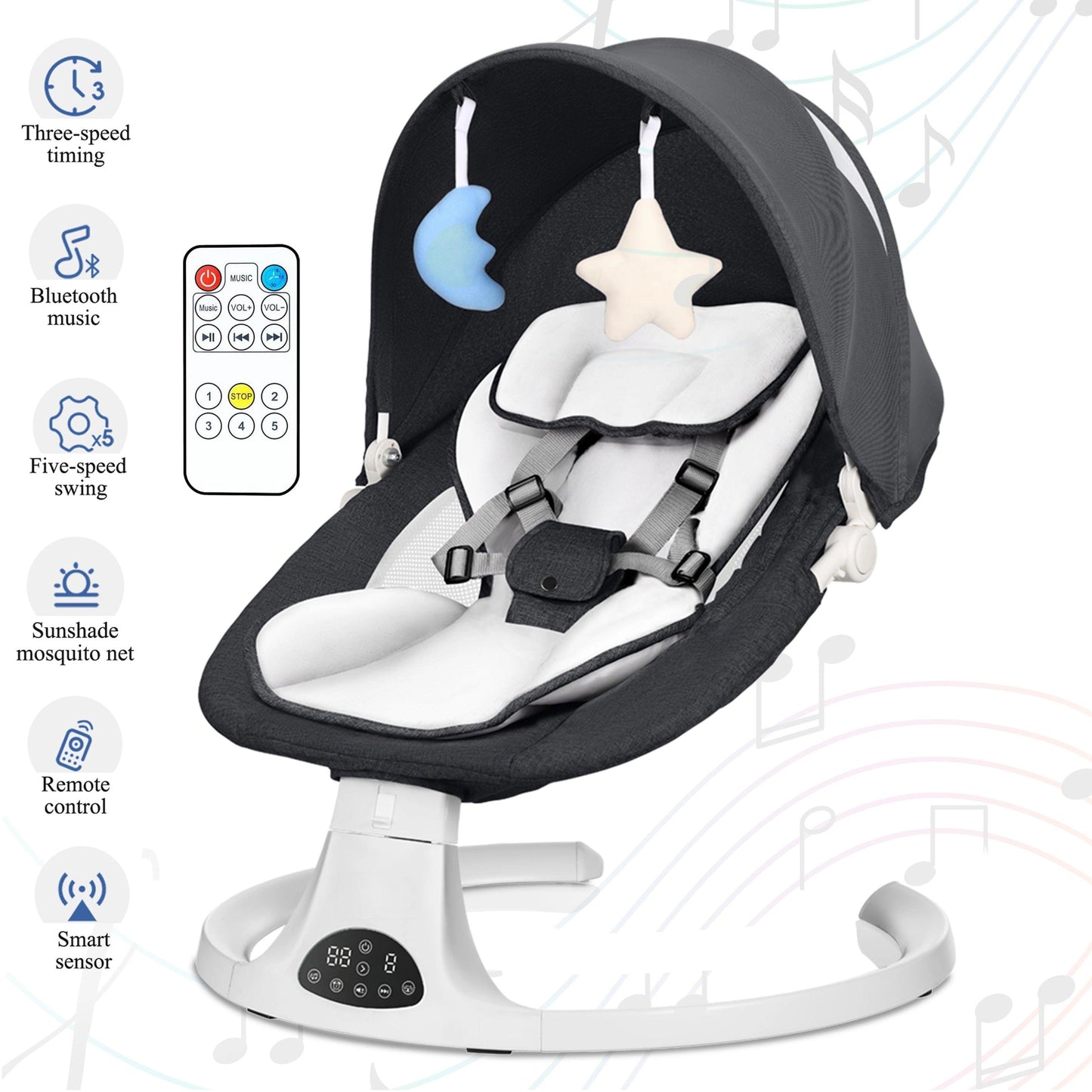 ⏰Flash-Sale👶Multi Function Baby Electric Swing Bluetooth Music Remote Control Infant Rocker Chair